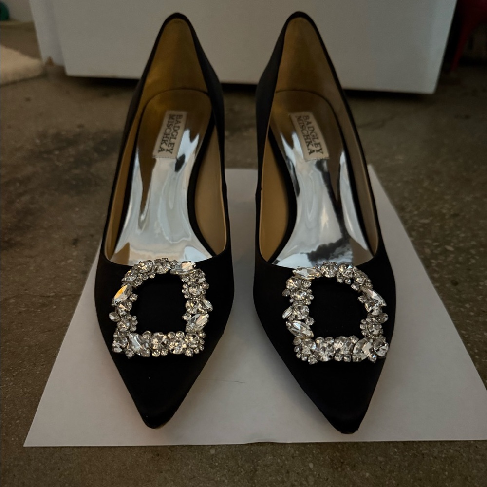 Badgley Mischka Black Heels with Crystal Embellishments